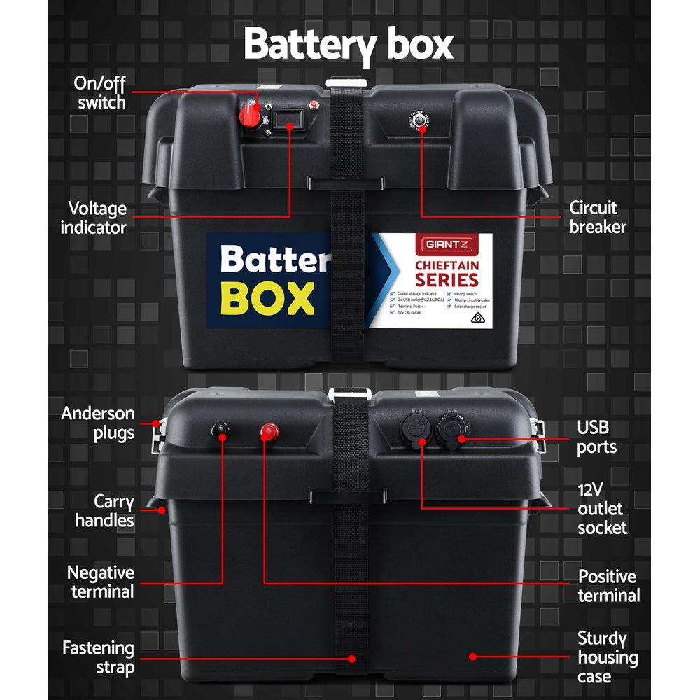 Giantz 12V 100Ah AGM Deep Cycle Battery Box Portable Solar Caravan Camping