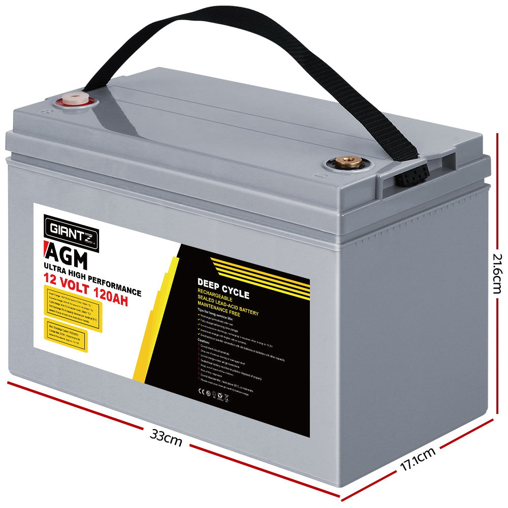 Giantz 120Ah Deep Cycle AGM Battery 12V Portable Solar Caravan Camping