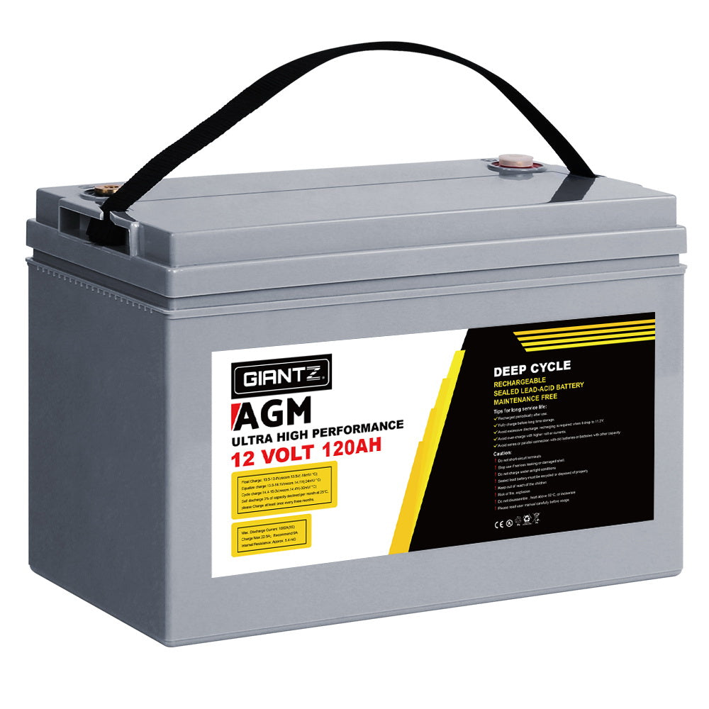 Giantz 120Ah Deep Cycle AGM Battery 12V Portable Solar Caravan Camping