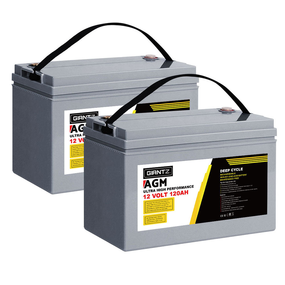Giantz 12V 120Ah AGM Deep Cycle Battery Twin Pack for Solar Caravan Camping