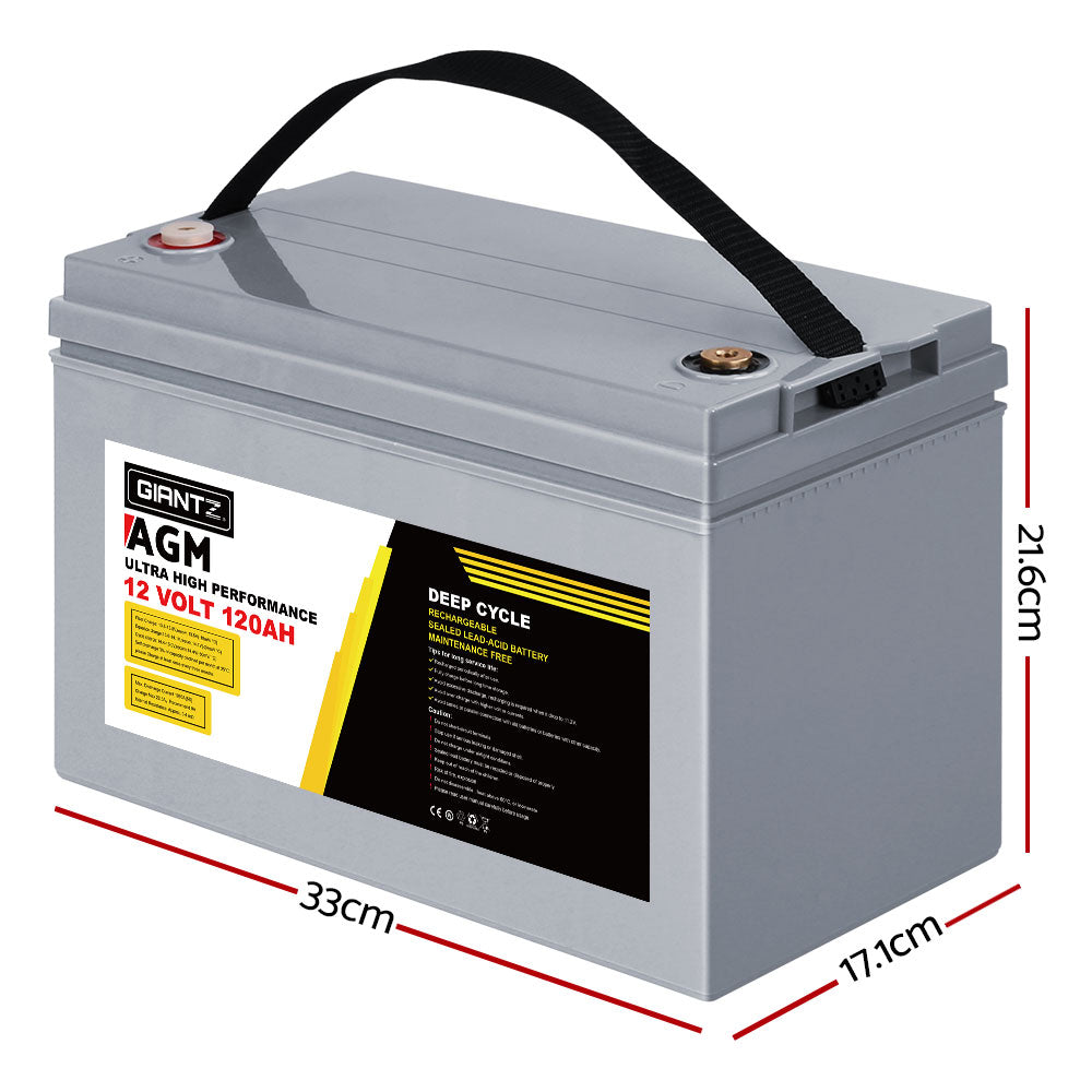 Giantz 12V 120Ah AGM Deep Cycle Battery Twin Pack for Solar Caravan Camping