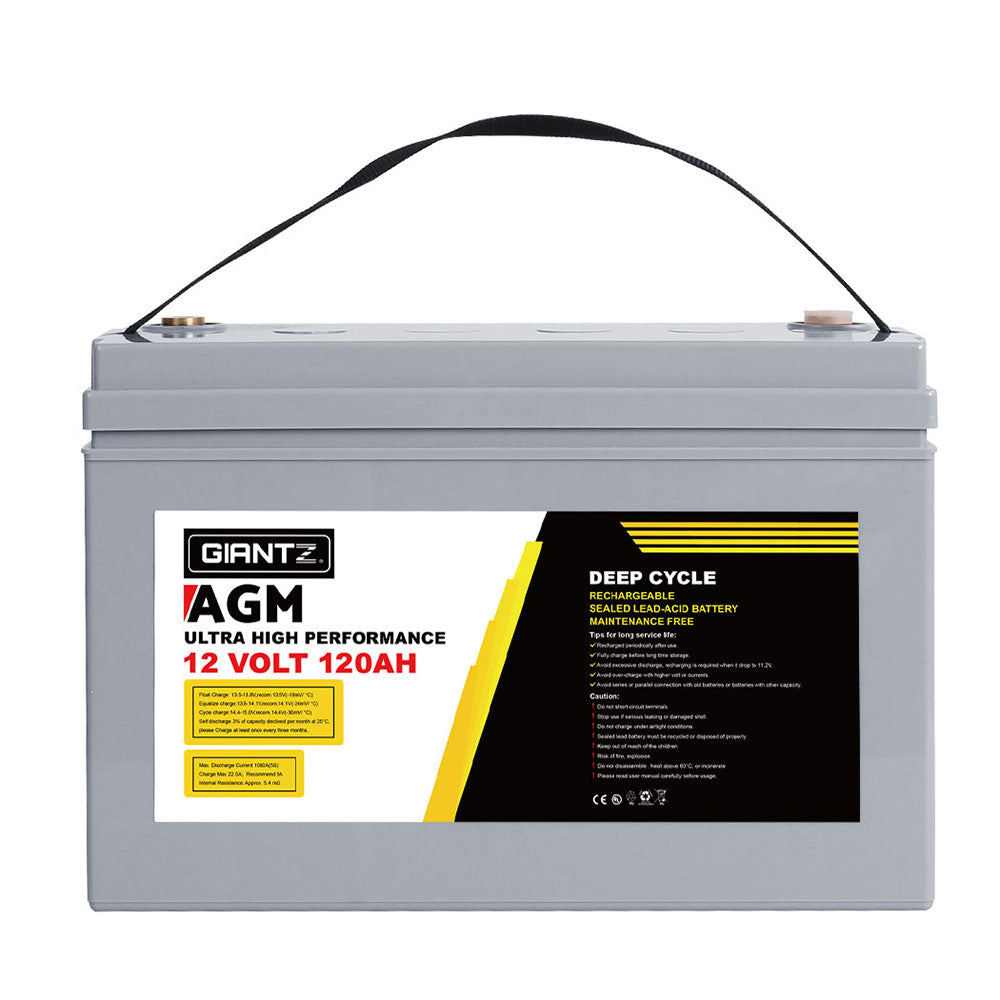 Giantz 12V 120Ah AGM Deep Cycle Battery Twin Pack for Solar Caravan Camping