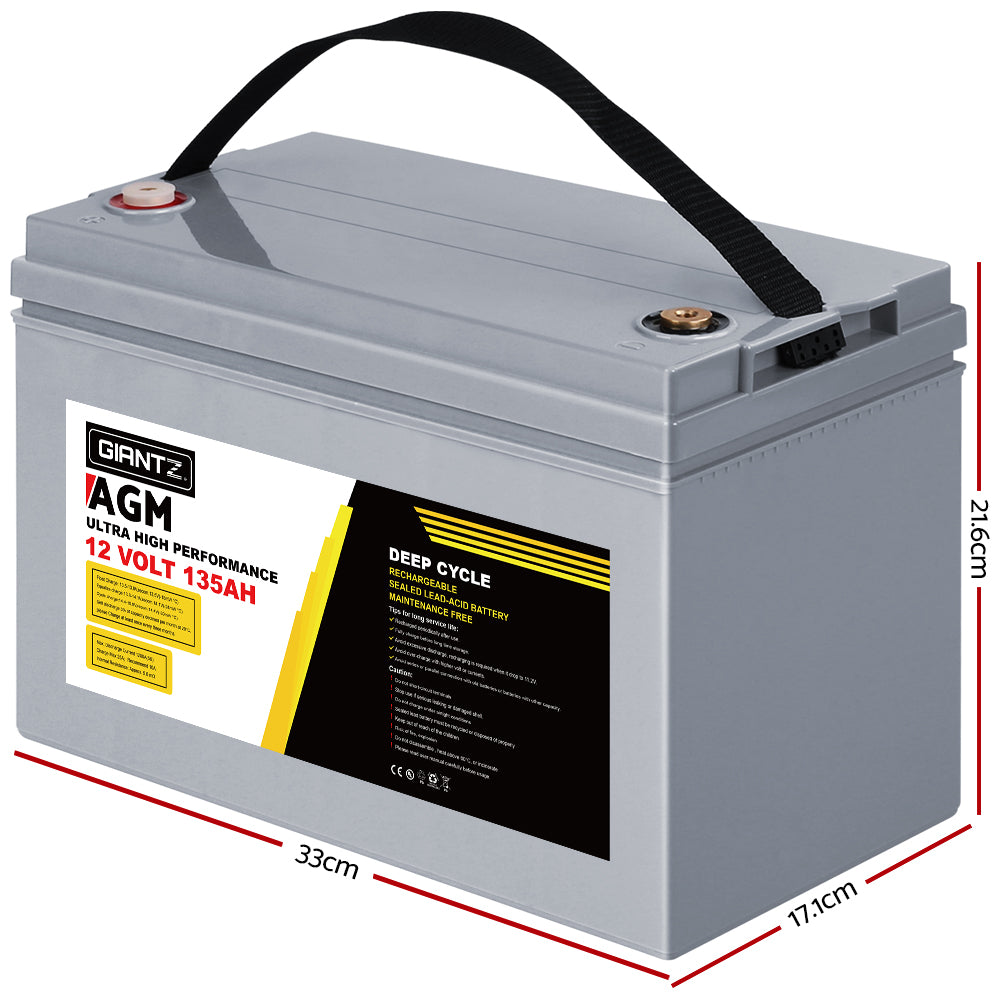 Giantz 135Ah Deep Cycle Battery 12V AGM Portable Solar Caravan Camping