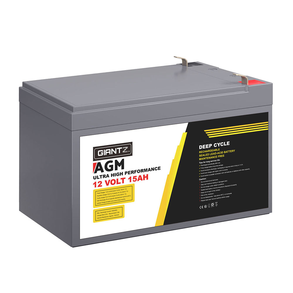 Giantz 12V 15Ah Deep Cycle AGM Battery Portable Solar Caravan Camping