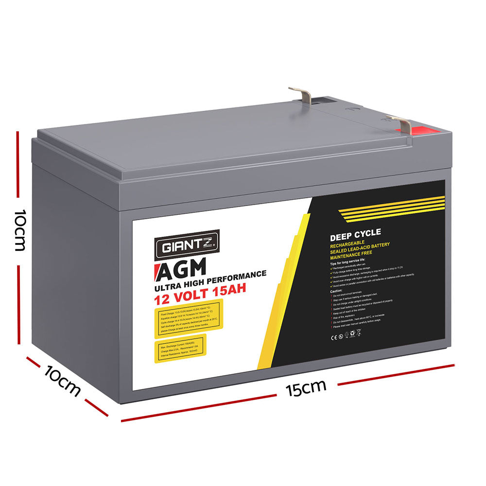 Giantz 12V 15Ah Deep Cycle AGM Battery Portable Solar Caravan Camping
