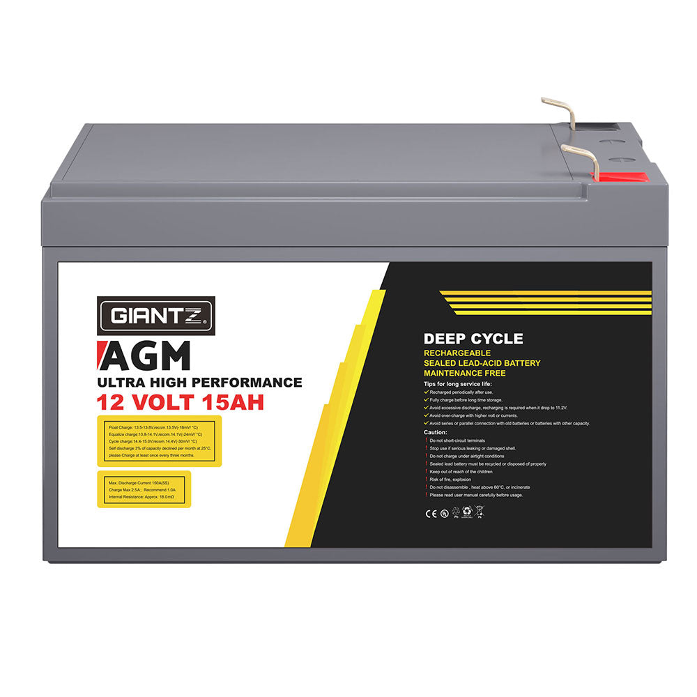 Giantz 12V 15Ah Deep Cycle AGM Battery Portable Solar Caravan Camping