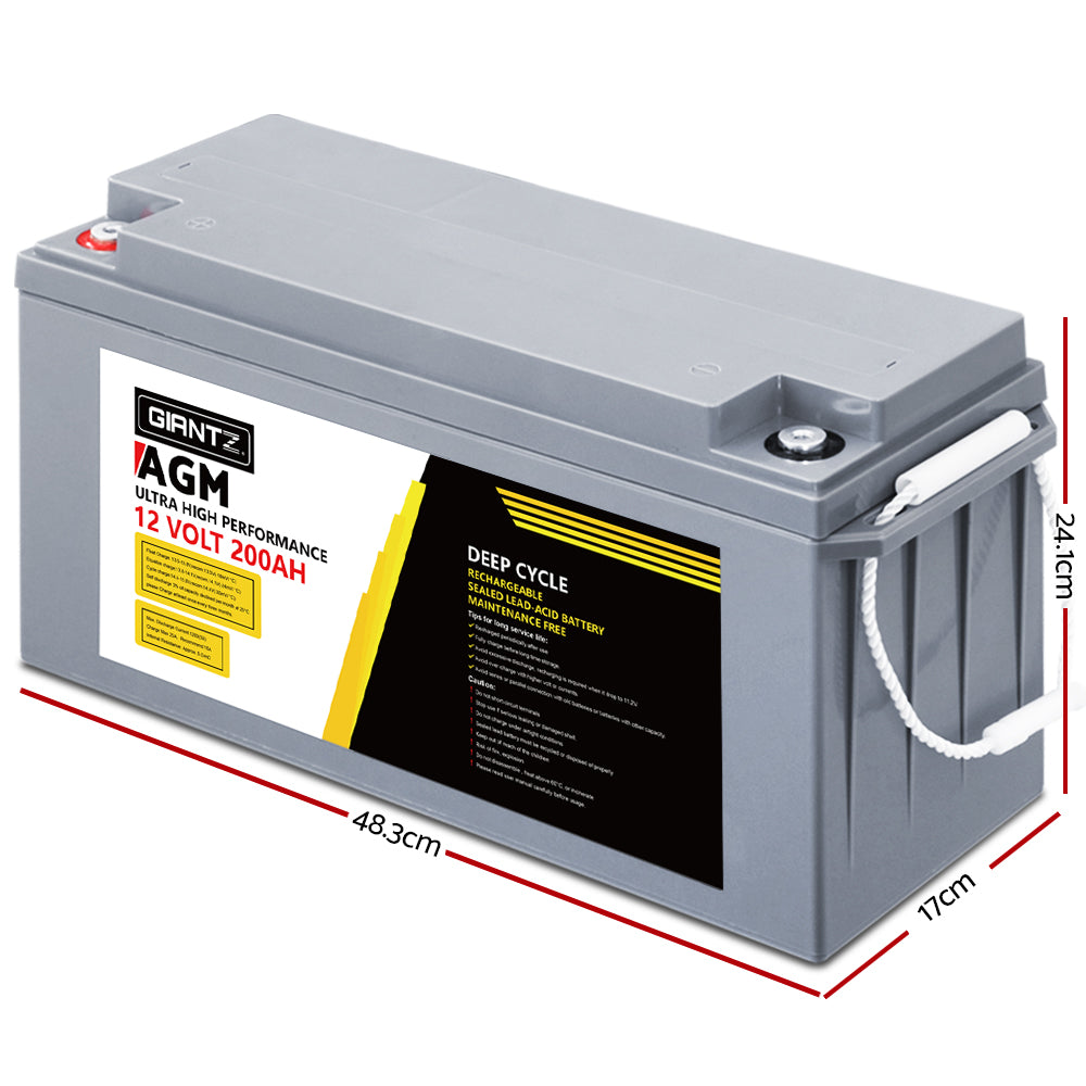 Giantz 12V 200Ah AGM Deep Cycle Battery Portable Solar Caravan Camping