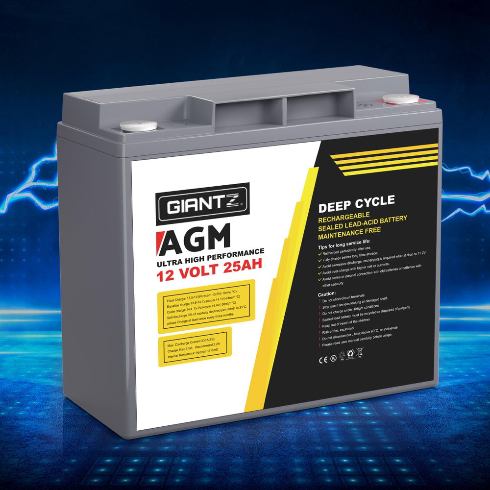 Giantz AGM Deep Cycle Battery 12V 25Ah Caravan Camping