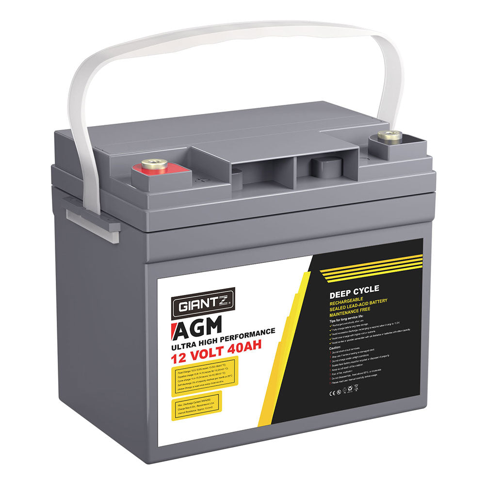 Giantz 12V 40Ah Deep Cycle AGM Battery Portable Solar Caravan Camping