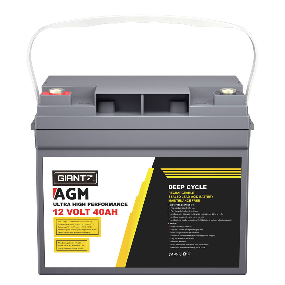 Giantz 12V 40Ah Deep Cycle AGM Battery Portable Solar Caravan Camping