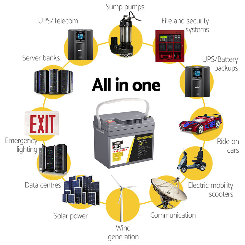 Giantz 12V 40Ah Deep Cycle AGM Battery Portable Solar Caravan Camping