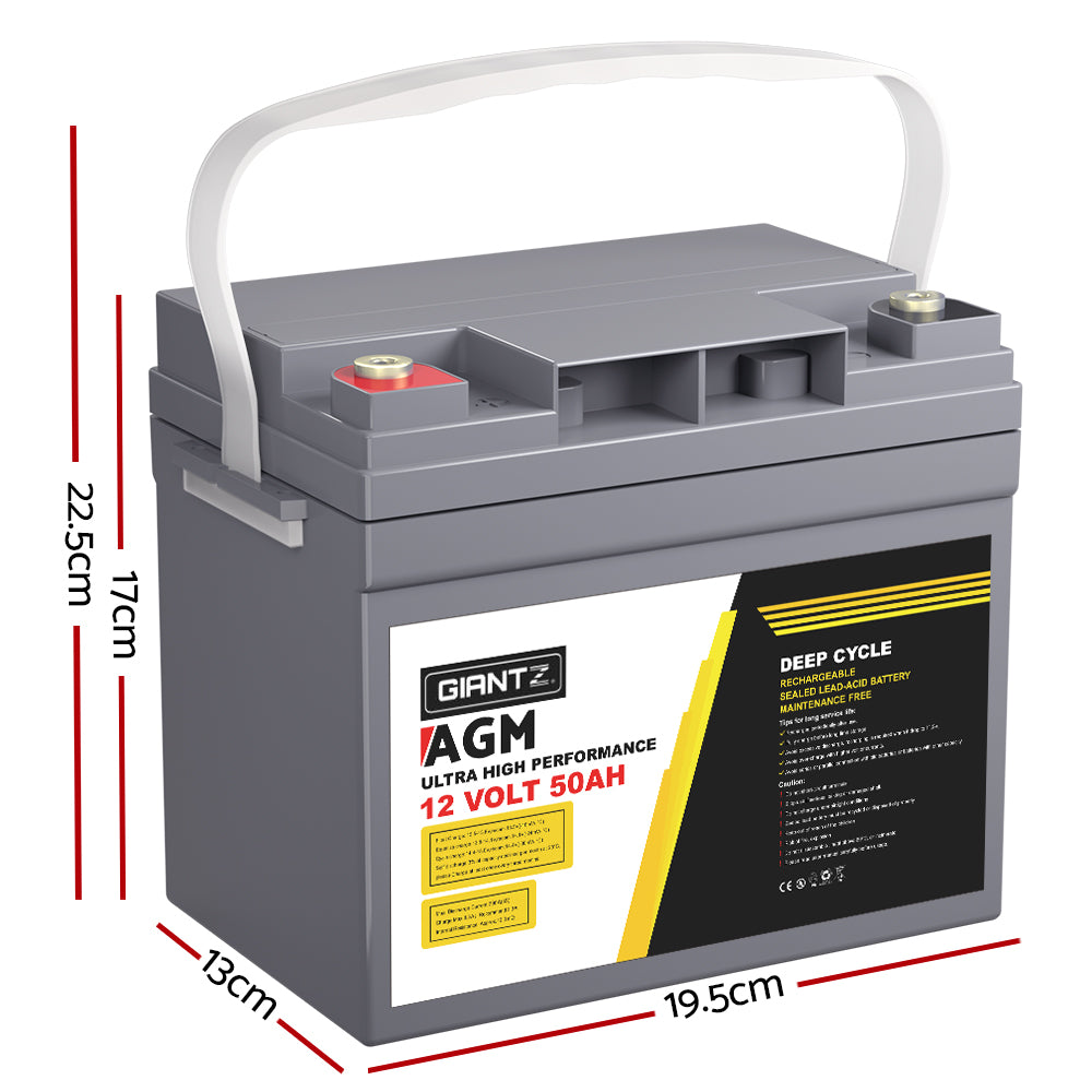 Giantz 12V 50Ah AGM Deep Cycle Battery Portable Solar Caravan Camping