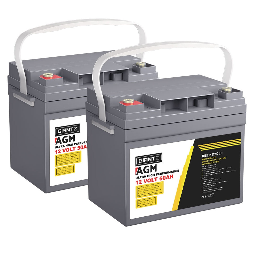 Giantz 12V 50Ah AGM Deep Cycle Battery Twin Pack for Caravan Camping