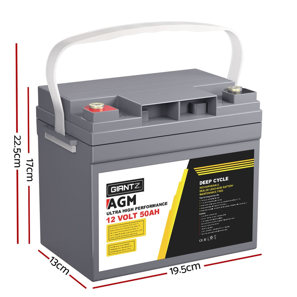 Giantz 12V 50Ah AGM Deep Cycle Battery Twin Pack for Caravan Camping