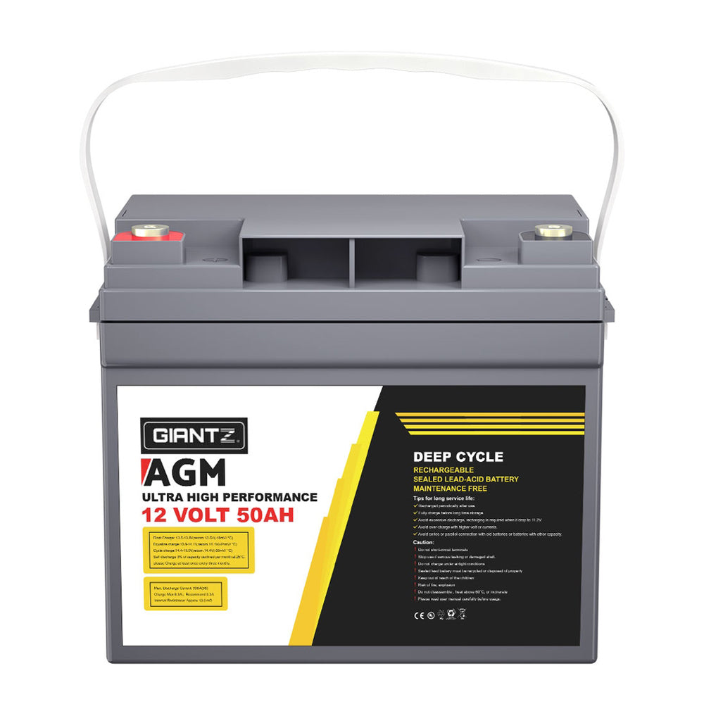 Giantz 12V 50Ah AGM Deep Cycle Battery Twin Pack for Caravan Camping