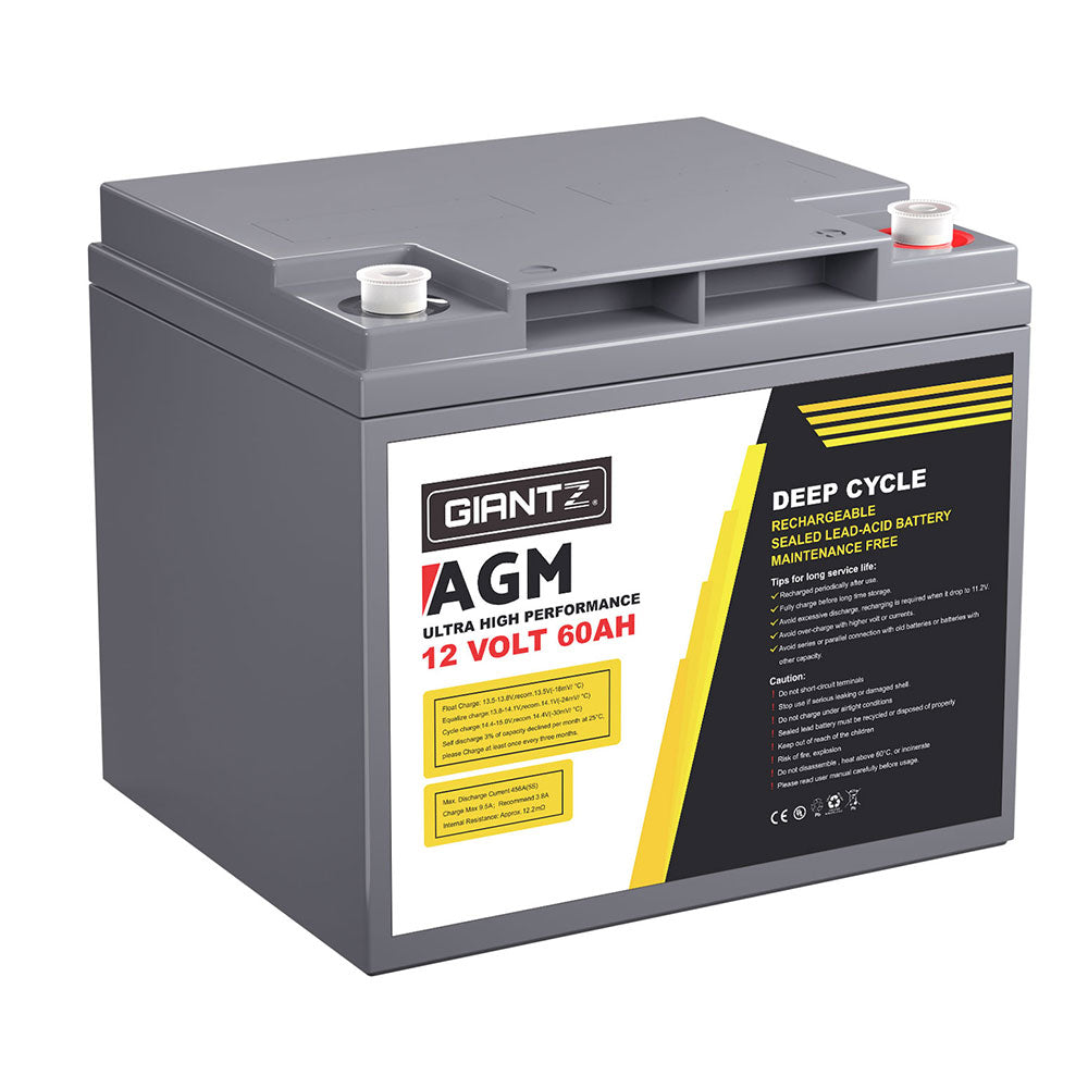 Giantz 12V 60Ah Deep Cycle AGM Battery Portable Solar Caravan Camping