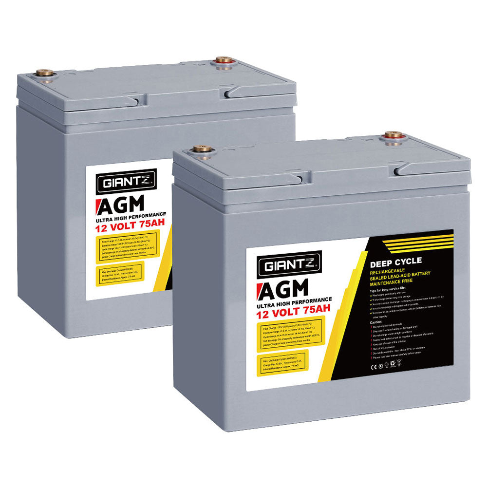 Giantz 12V 75Ah AGM Deep Cycle Battery Pack for Caravan Camping