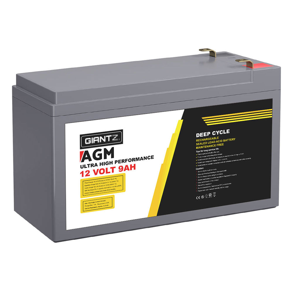 Giantz 12V 9Ah AGM Deep Cycle Battery Portable Solar Caravan Camping