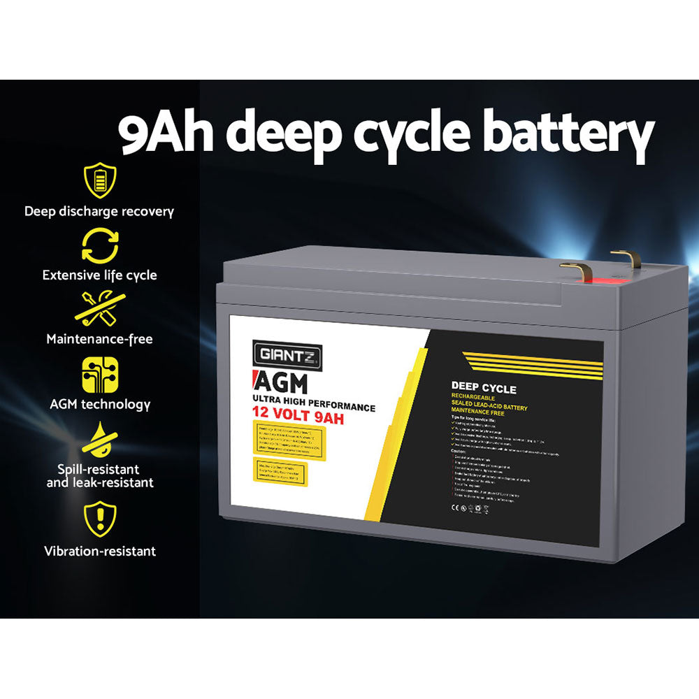 Giantz 12V 9Ah AGM Deep Cycle Battery Portable Solar Caravan Camping
