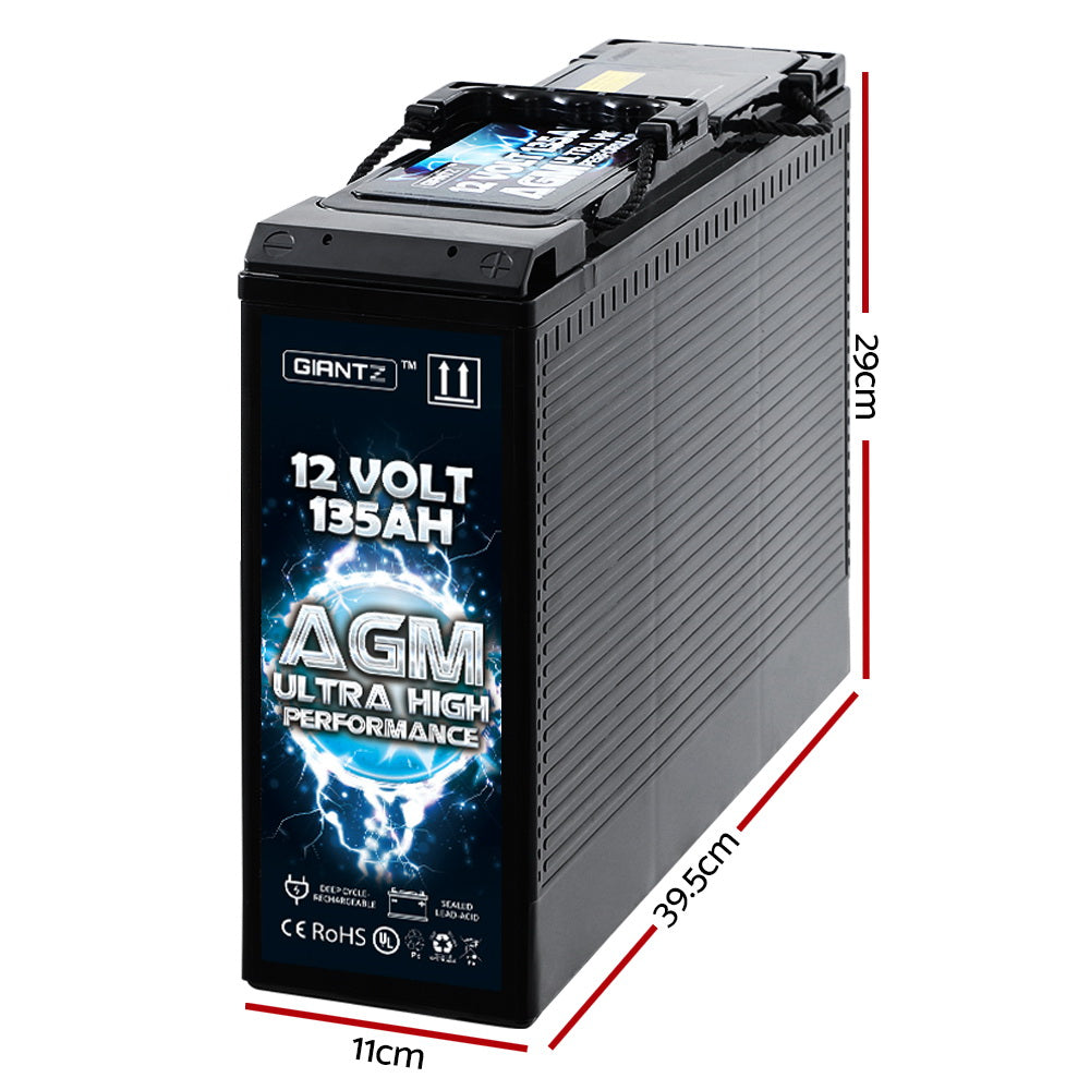Giantz 12V 135Ah AGM Deep Cycle Battery Slim Box for Caravan Camping