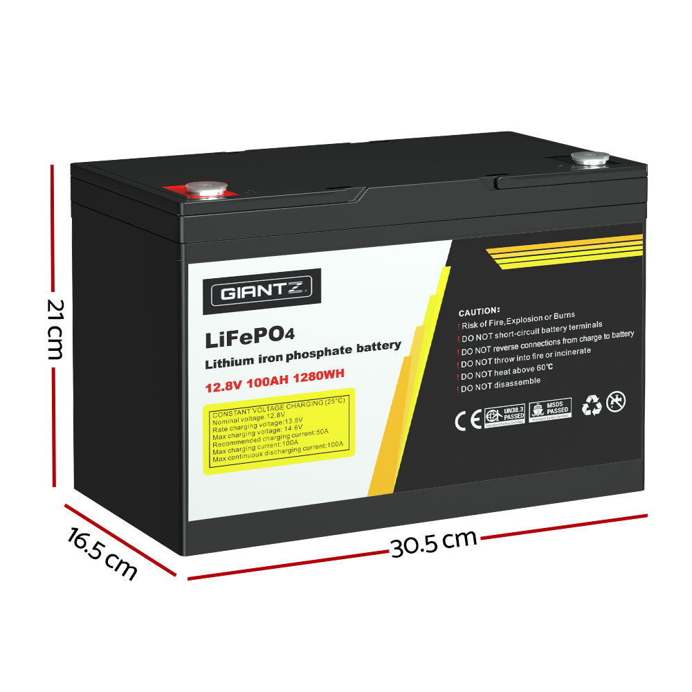 Giantz 100Ah Lithium Battery LiFePO4 Deep Cycle Solar Caravan Camping