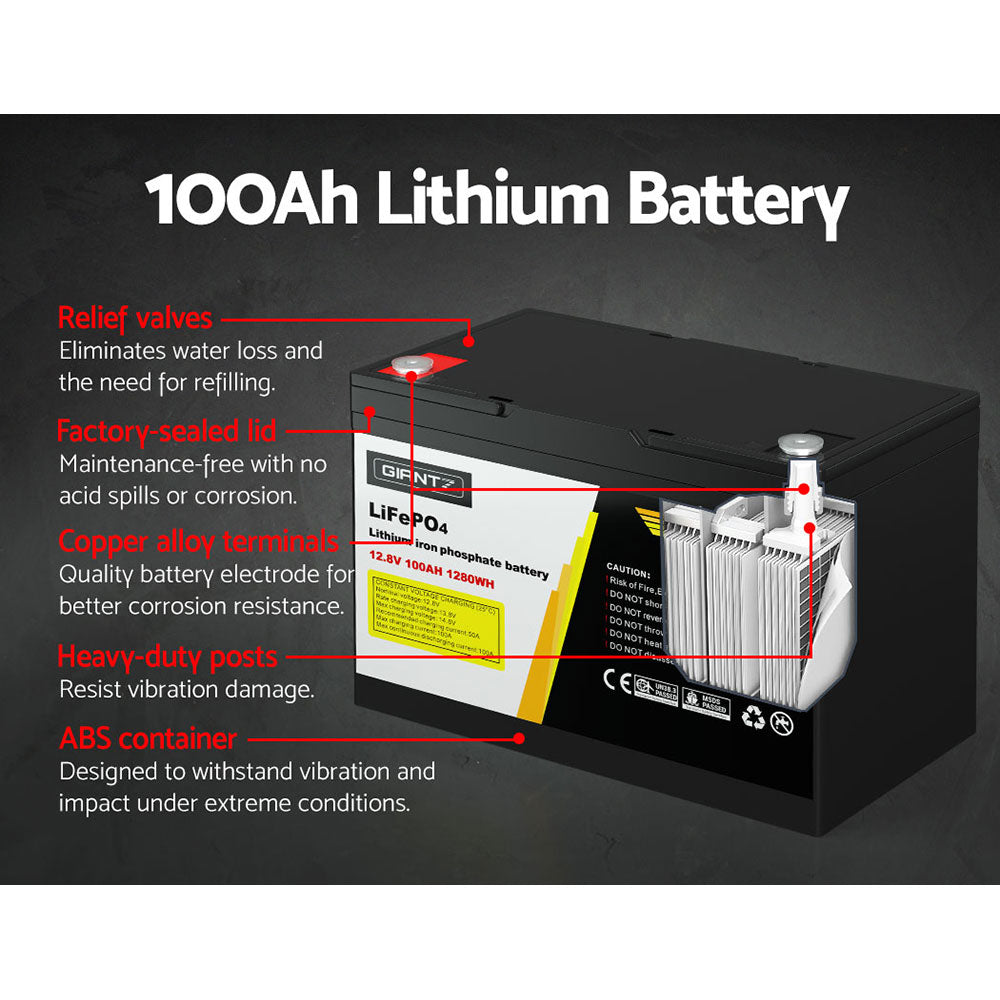 Giantz 100Ah Lithium Battery LiFePO4 Deep Cycle Solar Caravan Camping