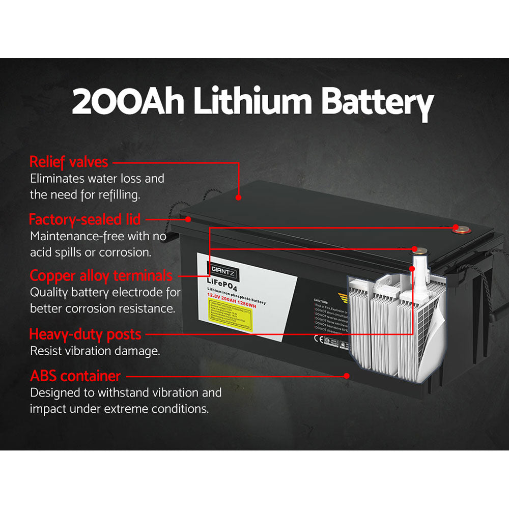 Giantz 200Ah Lithium Battery LiFePO4 Deep Cycle Solar Caravan Camping