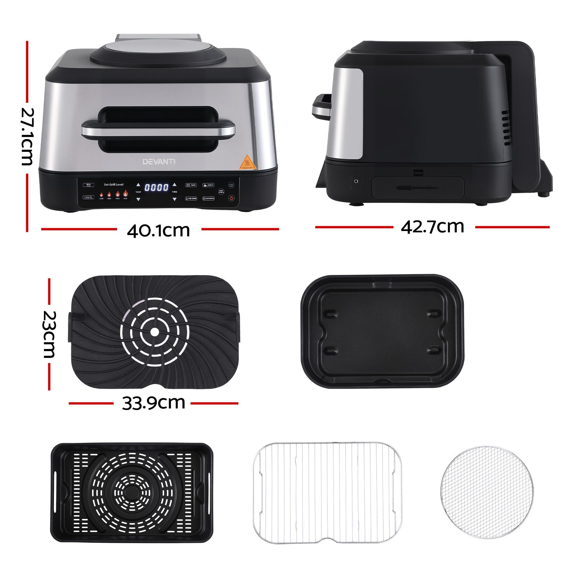 Devanti 5-in-1 Electric BBQ Grill Air Fryer, 2200W 8L Smart Thermometer