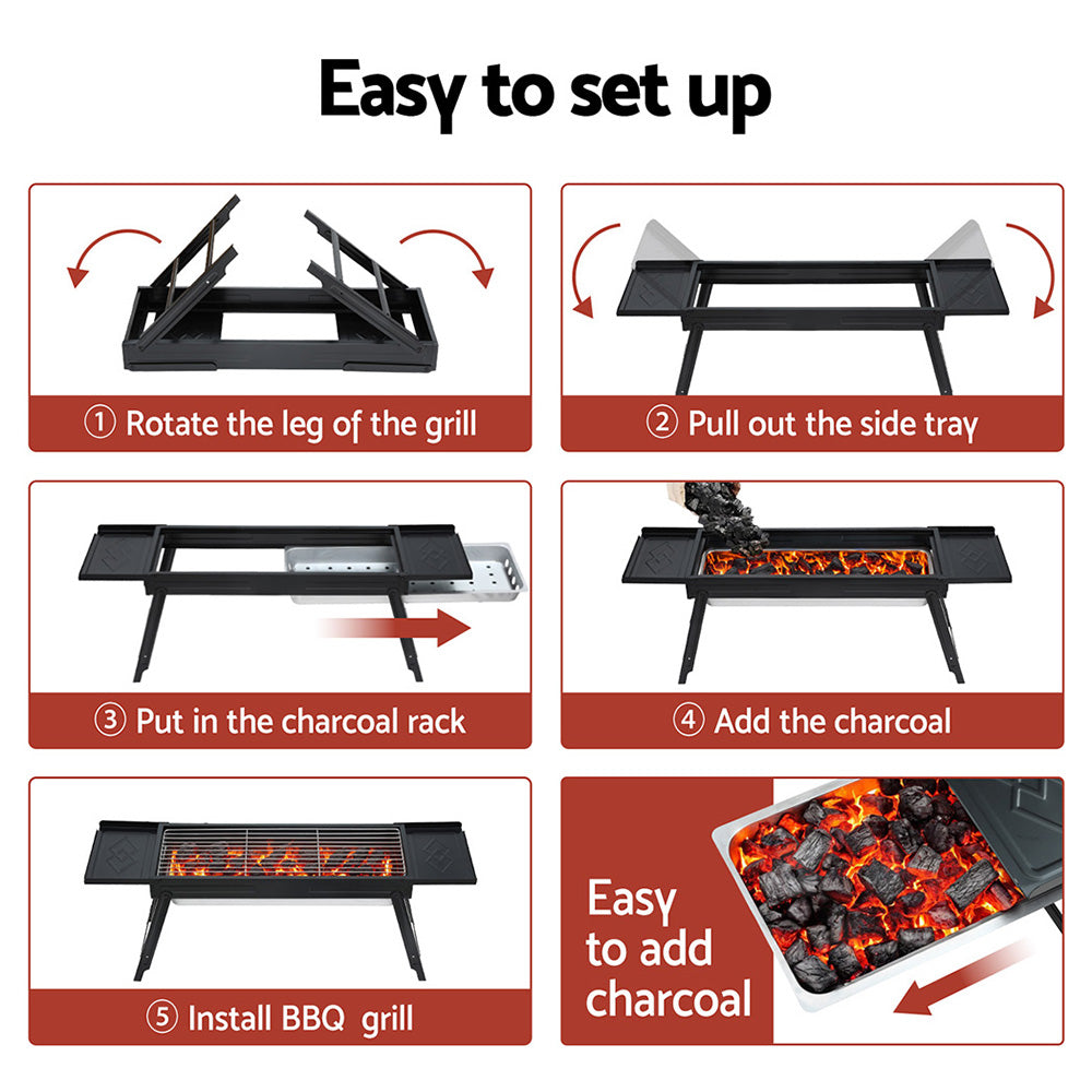 Grillz Portable Charcoal BBQ Grill Smoker Foldable Camping Outdoor