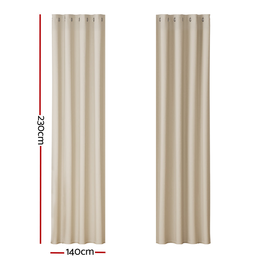 Artiss Blockout Curtains Eyelet 140x230cm Beige 2-Pack