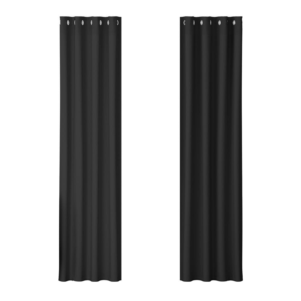 Artiss Eyelet Blockout Curtains 140x230cm Black 2-Pack