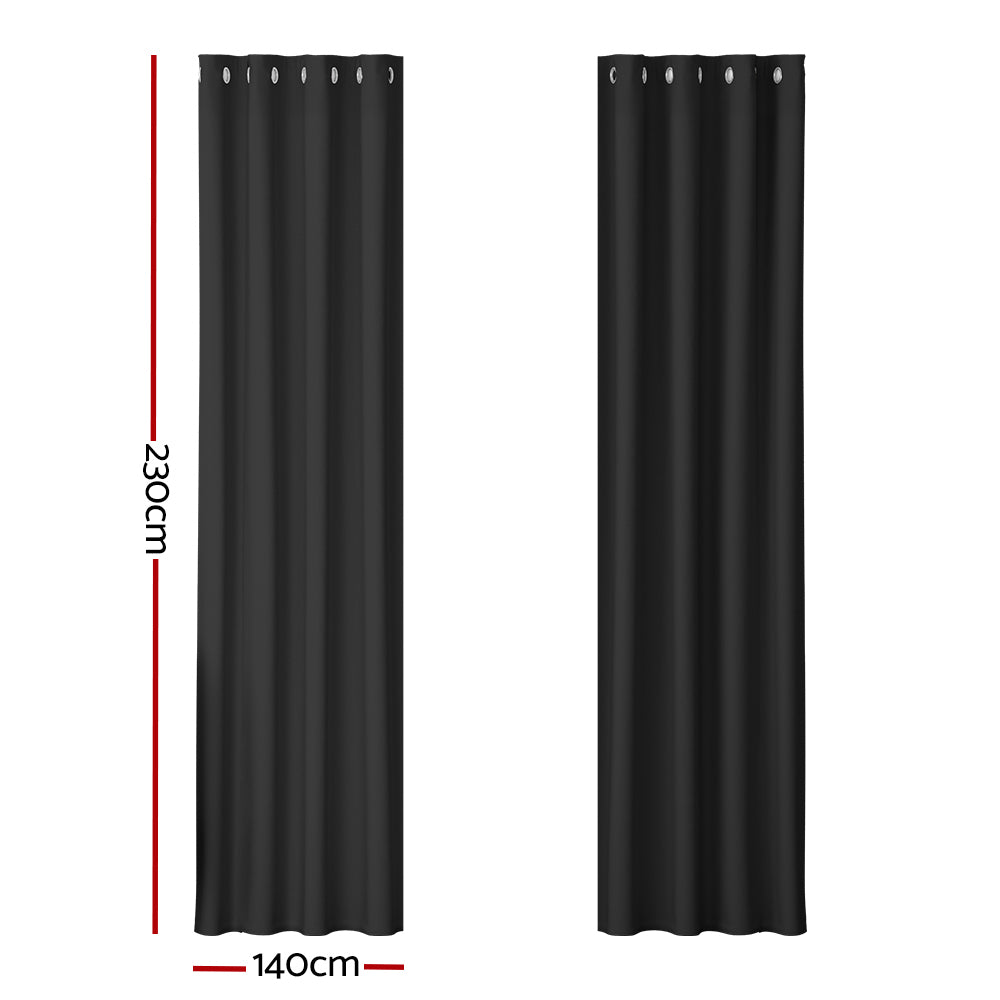 Artiss Eyelet Blockout Curtains 140x230cm Black 2-Pack