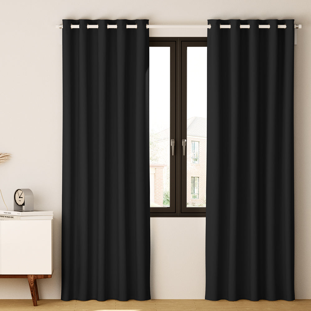 Artiss Eyelet Blockout Curtains 140x230cm Black 2-Pack