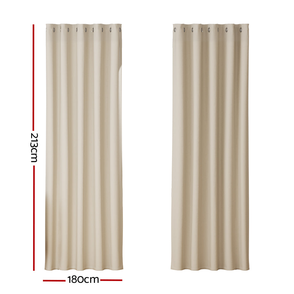 Blockout Eyelet Curtains 180x213cm Beige 2-Pack