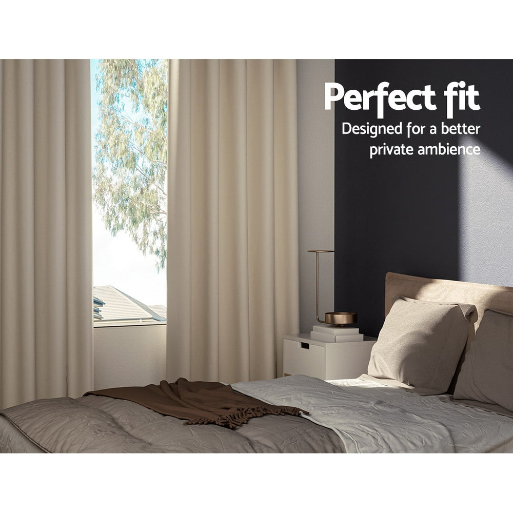 Blockout Eyelet Curtains 180x213cm Beige 2-Pack