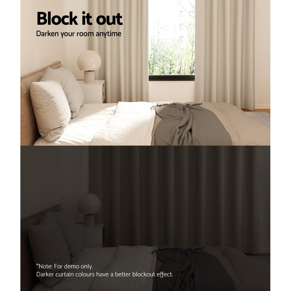 Blockout Eyelet Curtains 180x213cm Beige 2-Pack