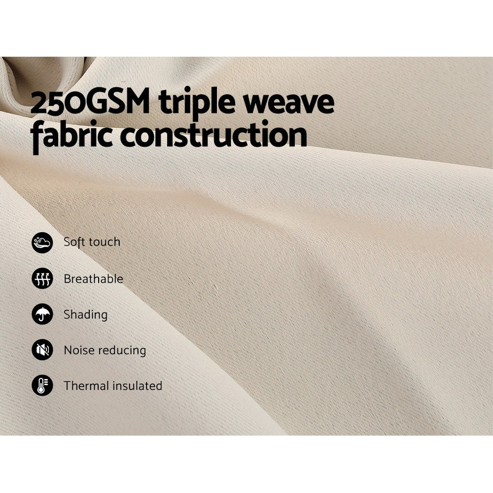 Blockout Eyelet Curtains 180x213cm Beige 2-Pack