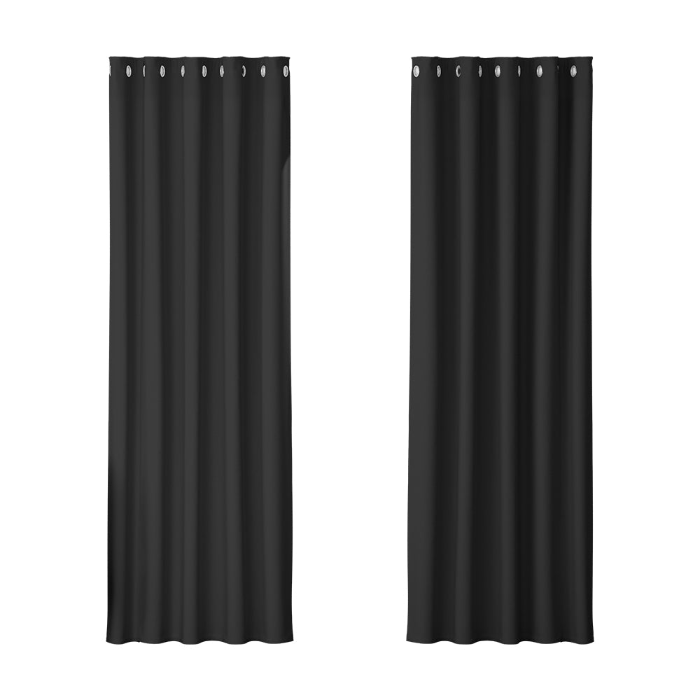 Artiss Black Blockout Curtains Eyelet 180x213cm 2-Pack