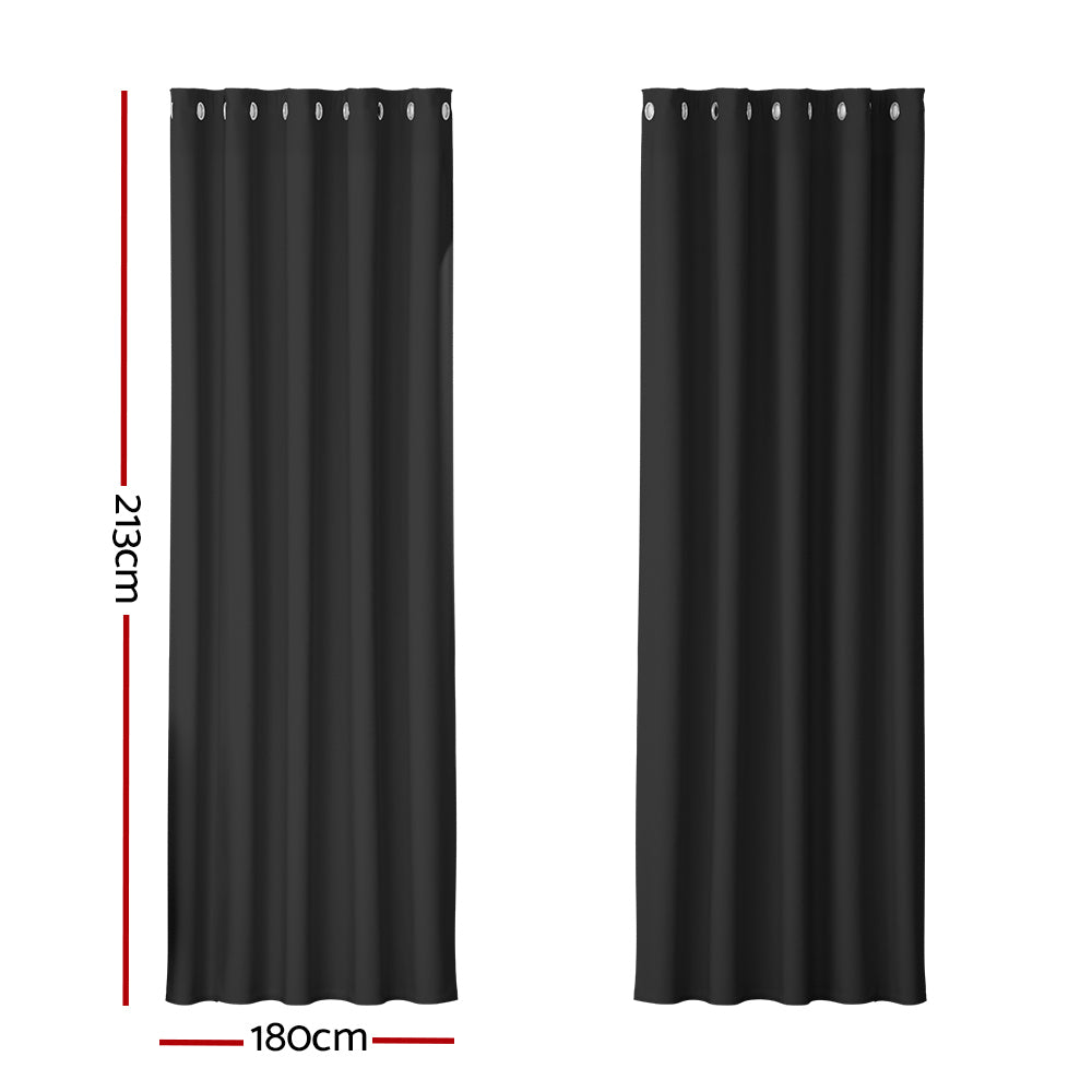 Artiss Black Blockout Curtains Eyelet 180x213cm 2-Pack