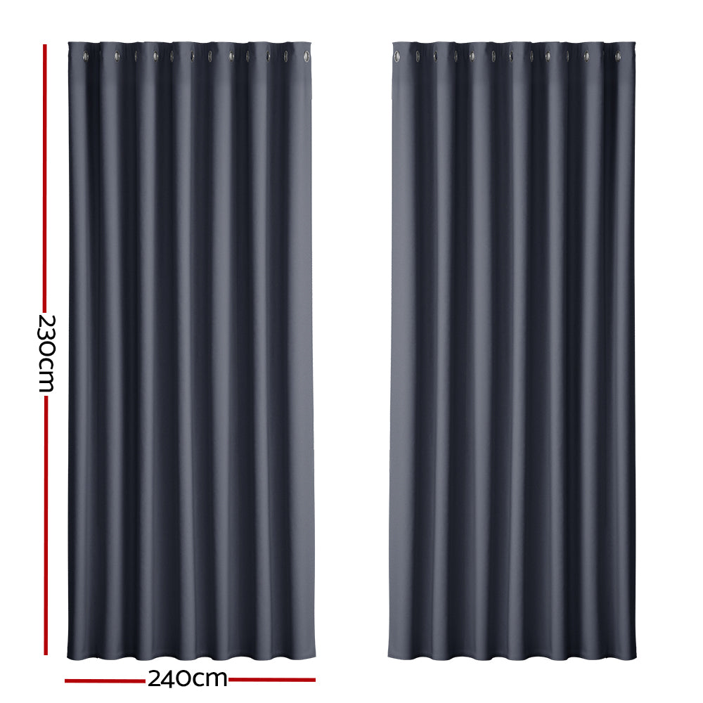 Artiss Blockout Curtains Eyelet 240x230cm Charcoal 2-Pack