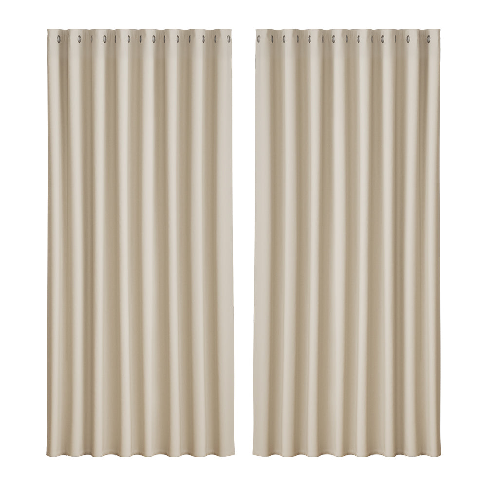 Artiss Blockout Curtains Eyelet 300x230cm Beige 2-Pack