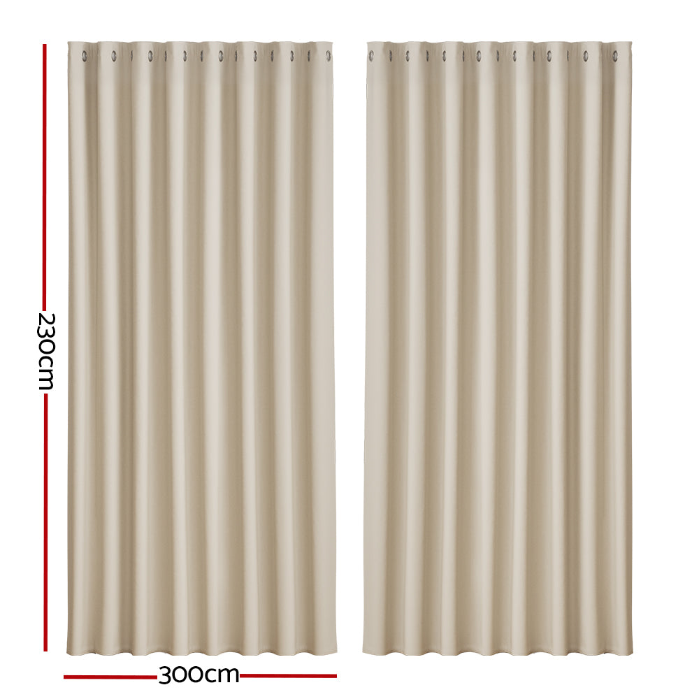 Artiss Blockout Curtains Eyelet 300x230cm Beige 2-Pack