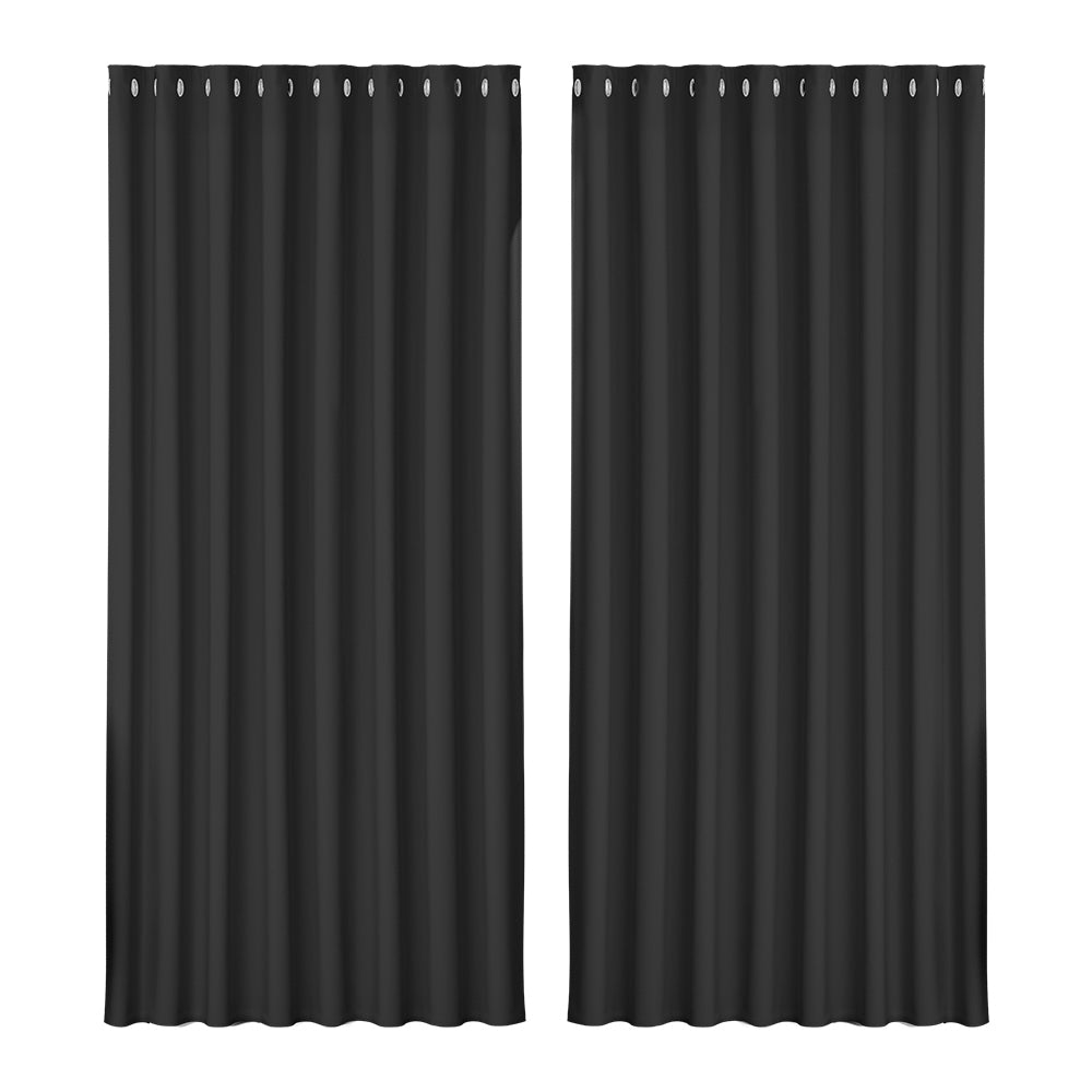 Artiss 300x230cm Eyelet Blockout Curtains Black 2-Pack