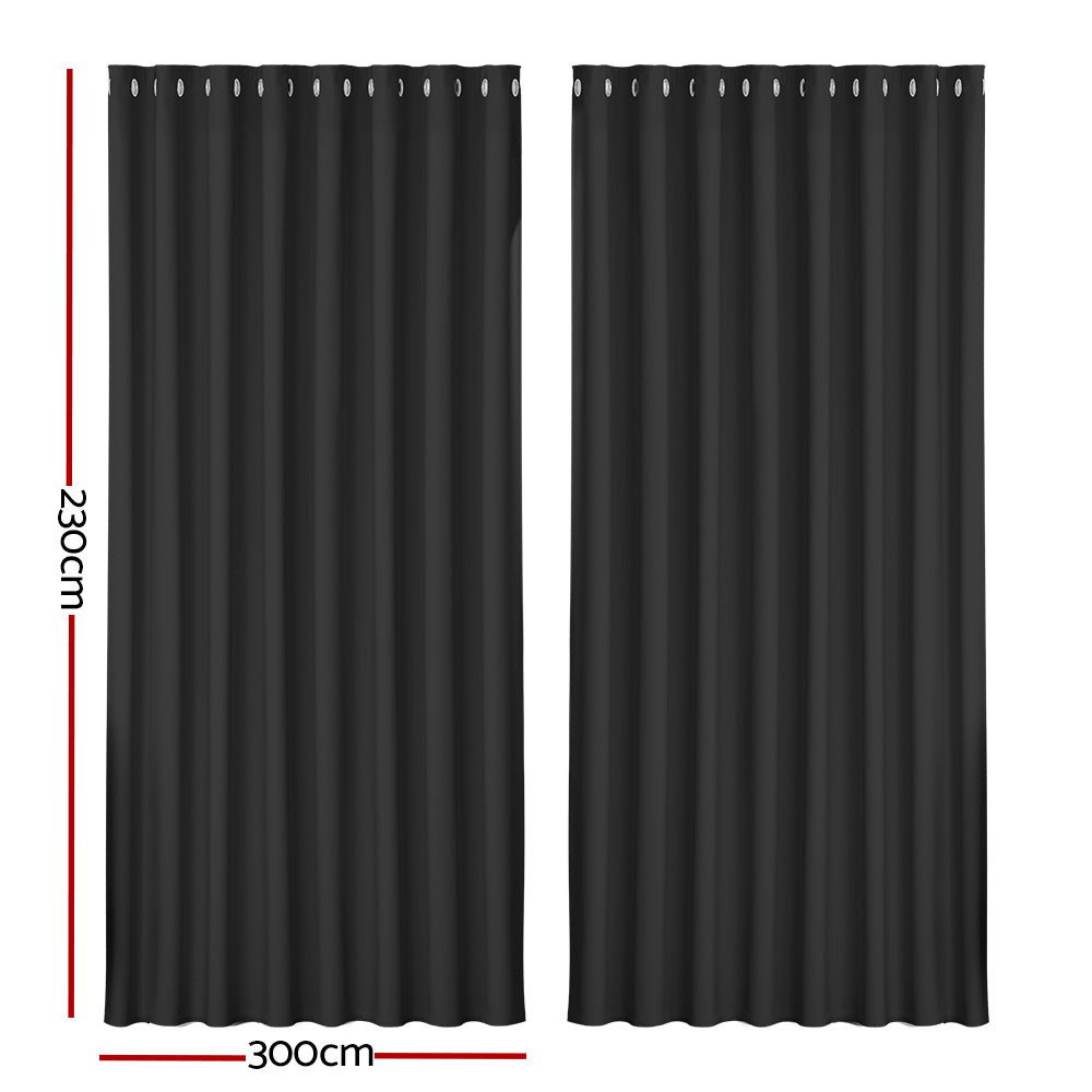 Artiss 300x230cm Eyelet Blockout Curtains Black 2-Pack