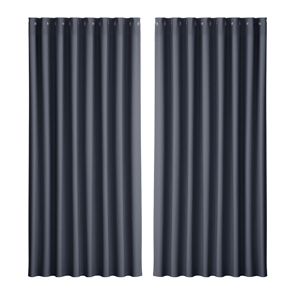 Artiss 300x230cm Blockout Curtains Eyelet Charcoal 2-Pack