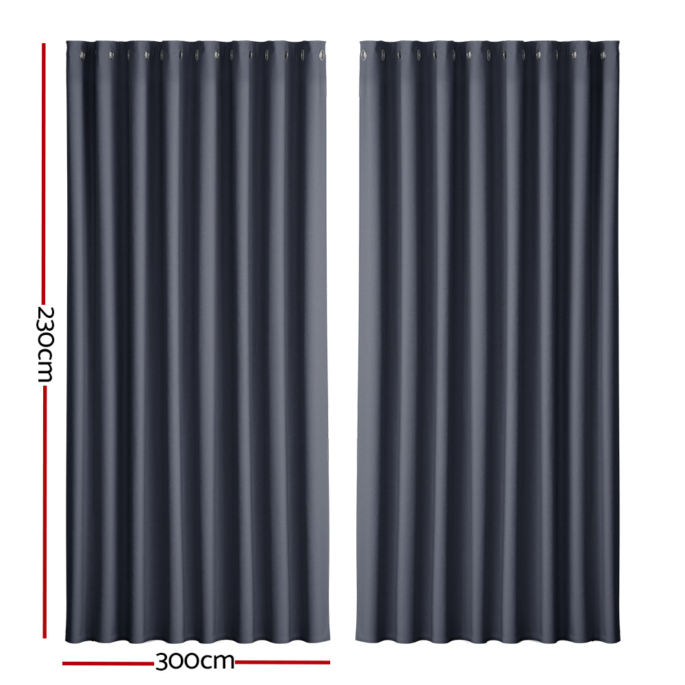 Artiss 300x230cm Blockout Curtains Eyelet Charcoal 2-Pack