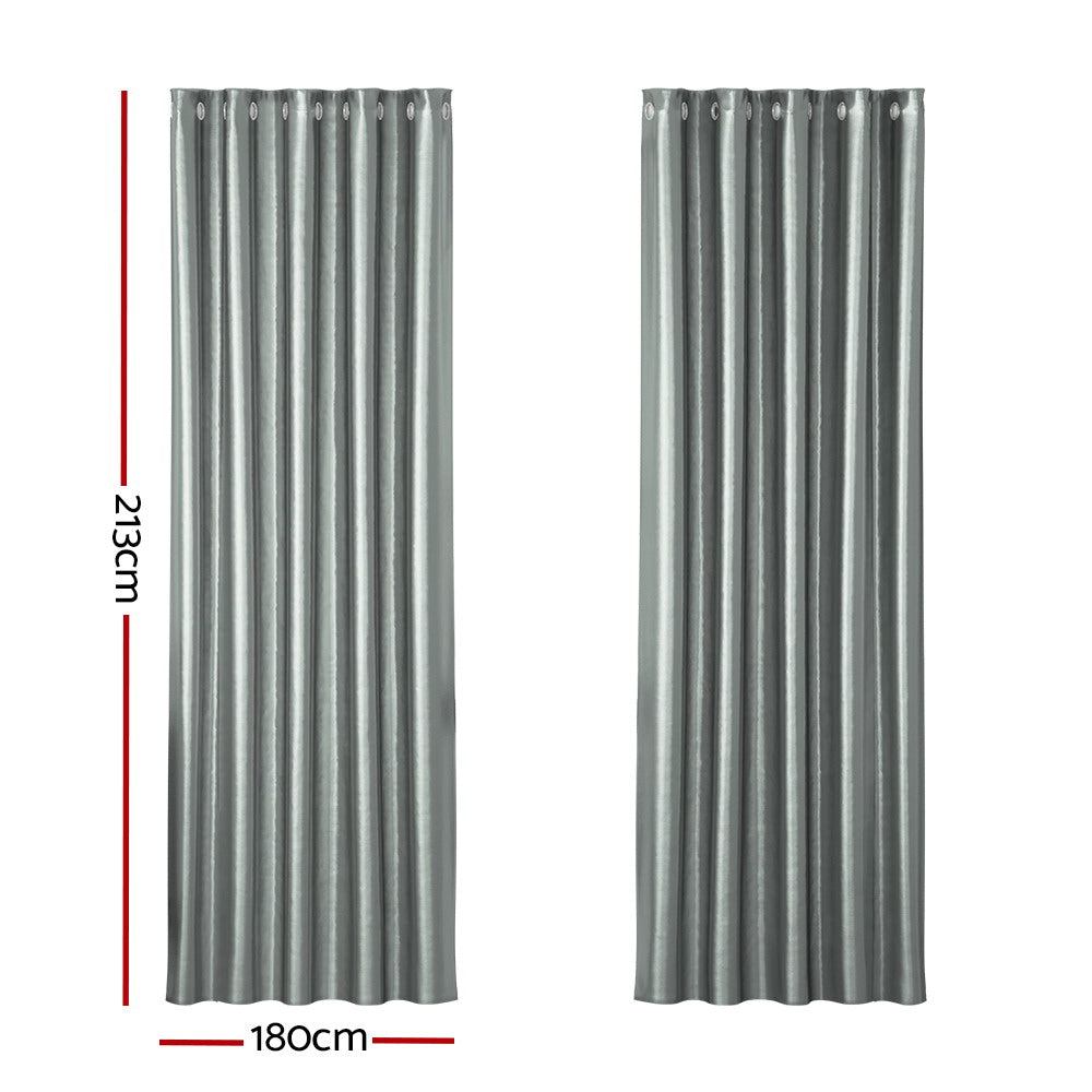 Shine Grey Blockout Curtains Eyelet 180x213cm (2 Panels)