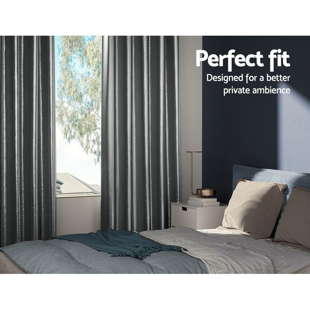 Shine Grey Blockout Curtains Eyelet 180x213cm (2 Panels)