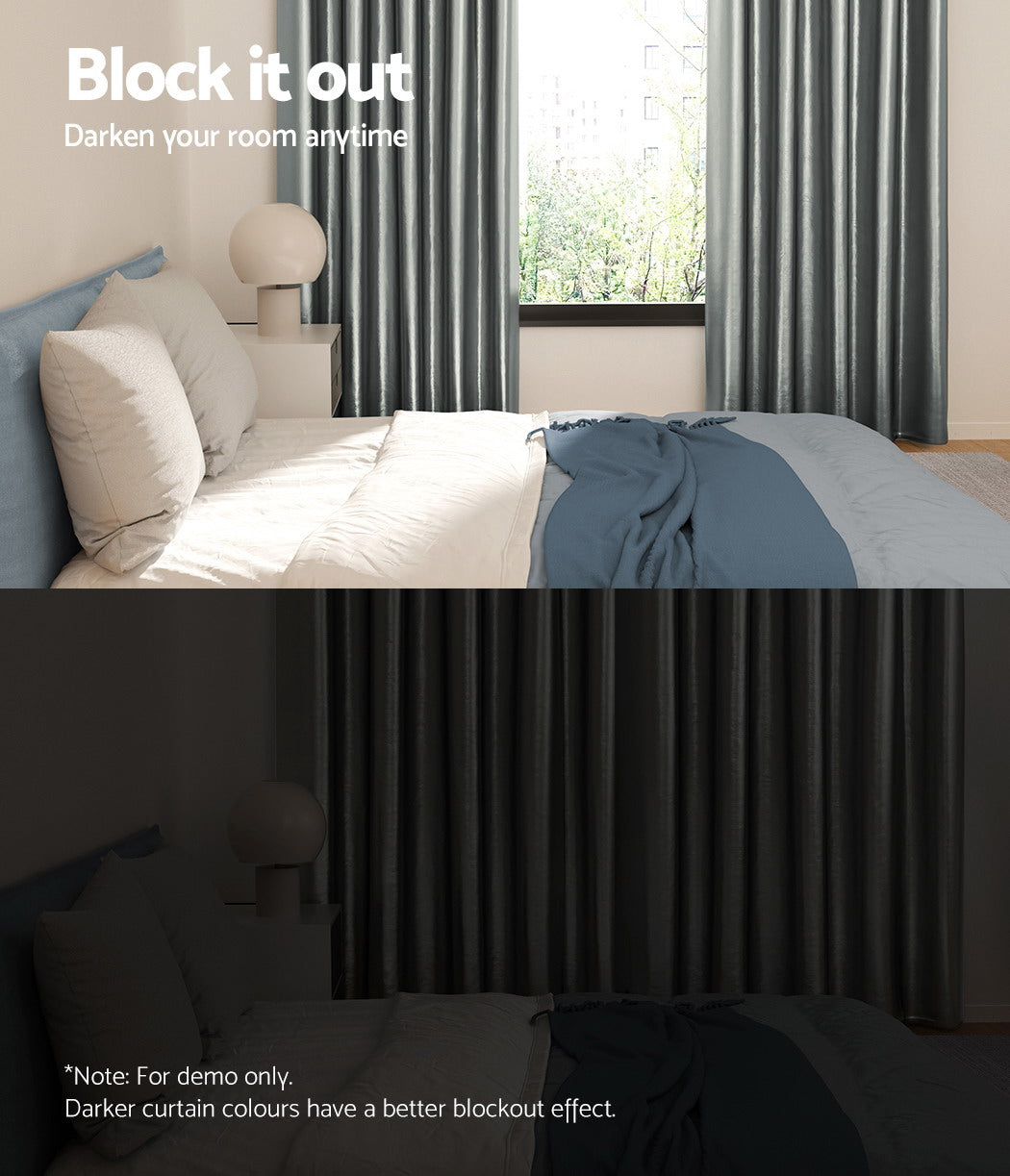 Shine Grey Blockout Curtains Eyelet 180x213cm (2 Panels)