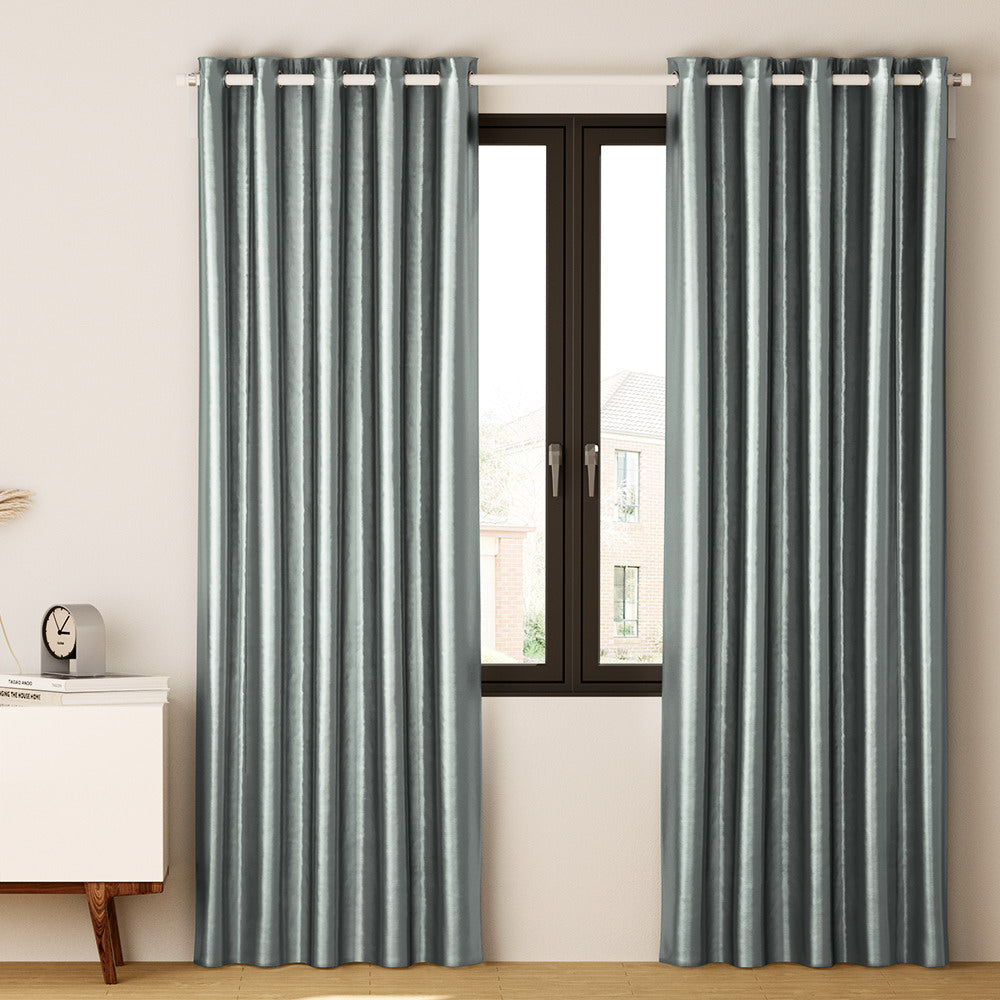 Shine Grey Blockout Curtains Eyelet 180x213cm (2 Panels)